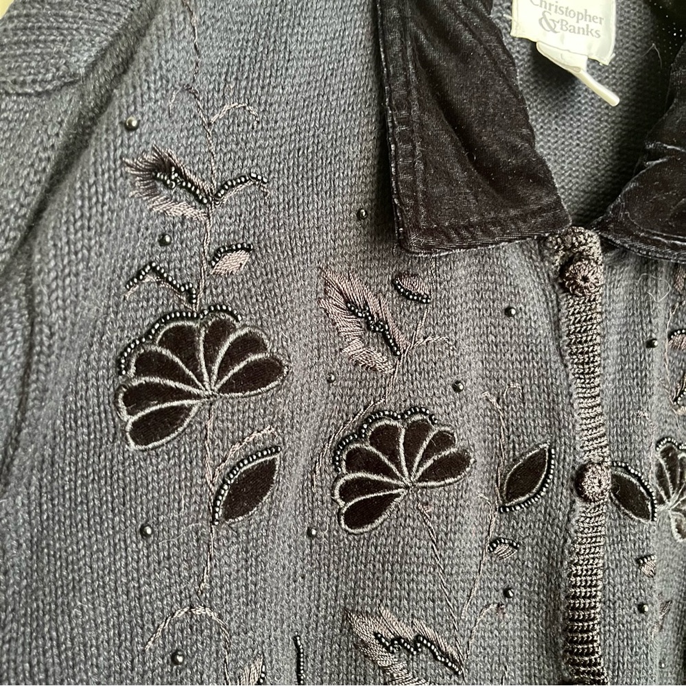 vintage velvet collar floral embroidered cardigan - Picture 6 of 12